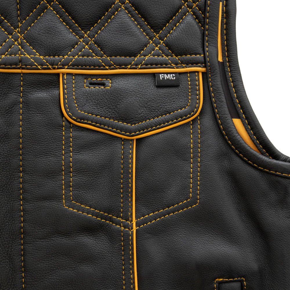 Finish Line - Gold Checker - Men's Motorcycle Leather Vest Men's Leather Vest First Manufacturing Company
