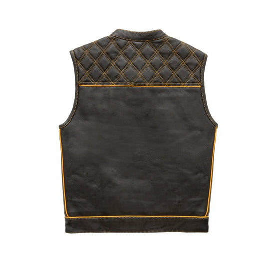 Finish Line - Gold Checker - Men's Motorcycle Leather Vest Men's Leather Vest Vests