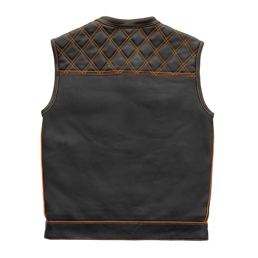 Finish Line - Orange Checker - Men's Motorcycle Leather Vest Men's Leather Vest Vests