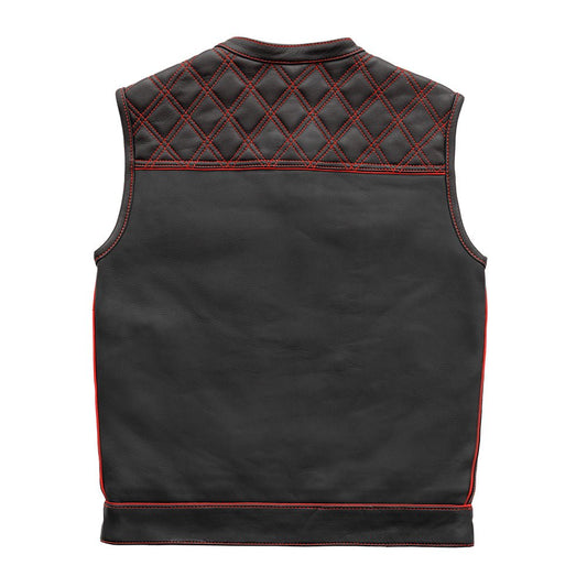 Finish Line - Red Checker - Men's Motorcycle Leather Vest Men's Leather Vest Vests