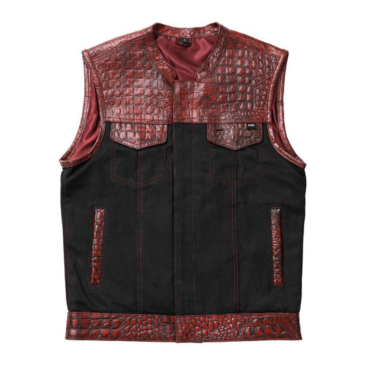Fireball - Men's Leather/ Denim Motorcycle Vest - Limited Edition Factory Customs First Manufacturing Company S