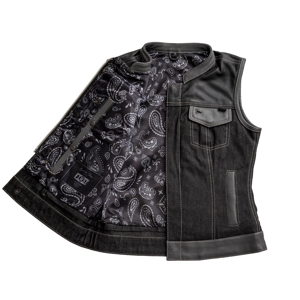 Guardian Women's Club Style Leather/Denim Vest - Limited Edition Factory Customs First Manufacturing Company