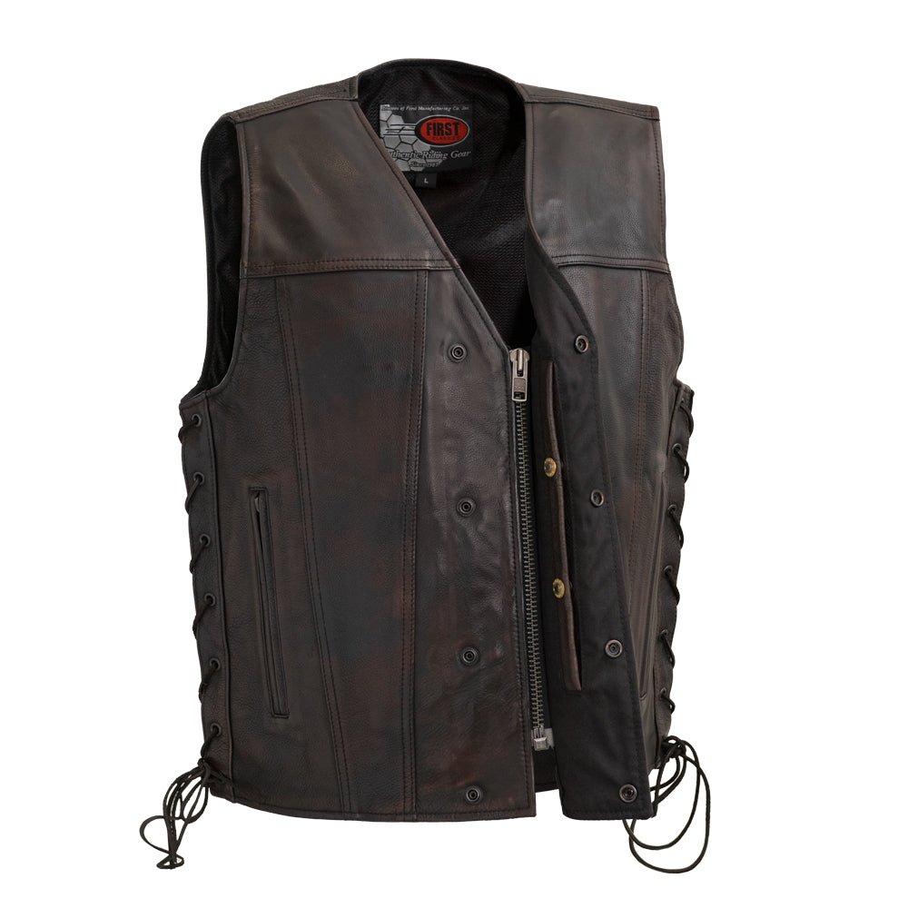 High Roller Men's Motorcycle Leather Vest Men's Leather Vest First Manufacturing Company