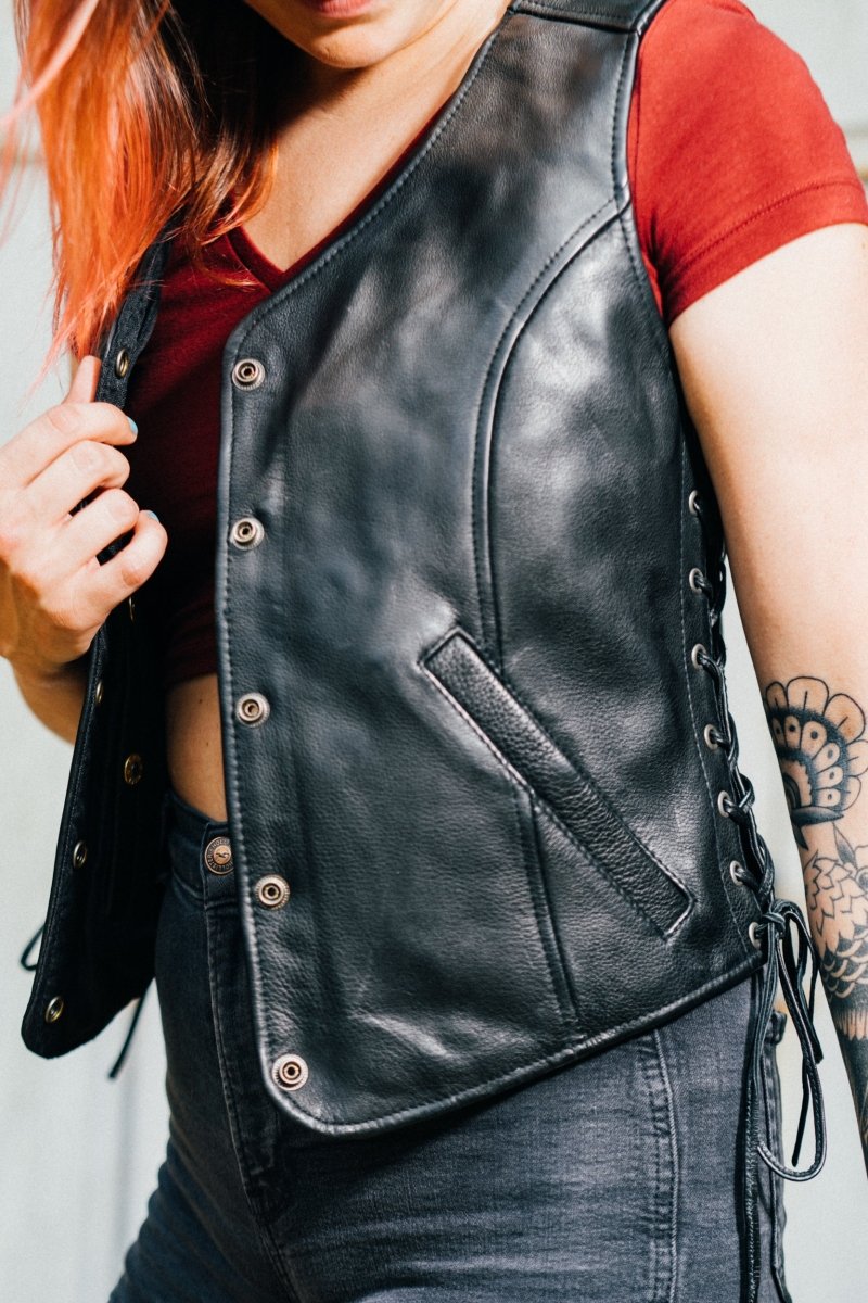 Honey Badger Women's Motorcycle Leather Vest Women's Leather Vest First Manufacturing Company