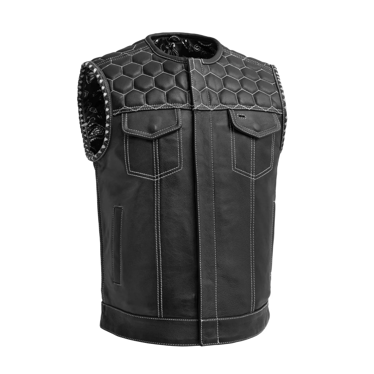 Hornet Men's Club Style Leather Vest Men's Leather Vest First Manufacturing Company White S