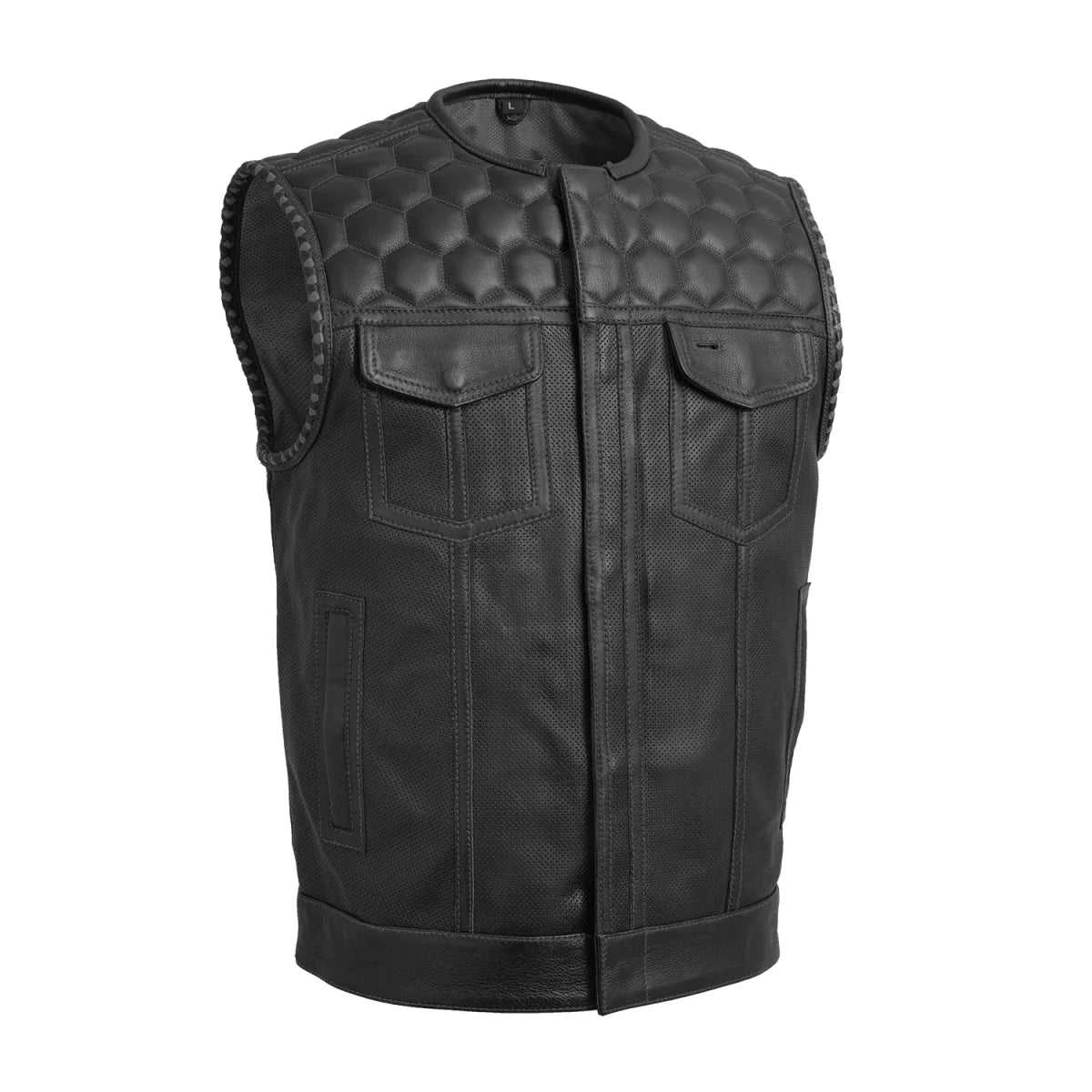 Hornet Perforated Men's Club Style Leather Vest Men's Perforated Leather Vest First Manufacturing Company Black Black S