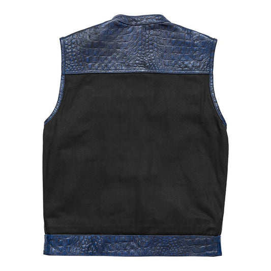 Horntail  - Men's Leather/Denim Motorcycle Vest Factory Customs First Manufacturing Company