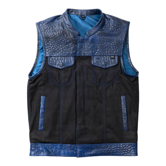 Horntail  - Men's Leather/Denim Motorcycle Vest Factory Customs First Manufacturing Company S