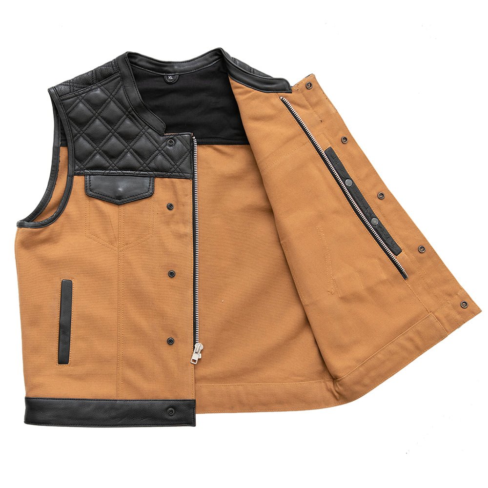 Hunt Club - Black Stitch - Leather/Canvas Motorcycle Vest Factory Customs First Manufacturing Company