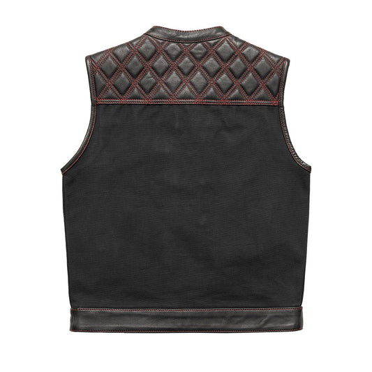 Hunt Club Motorcycle Leather Canvas Vest Black/Red Men's Canvas Vests Vests