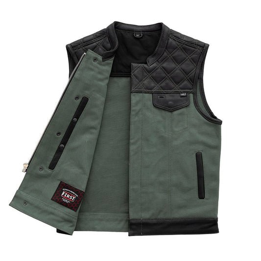 Hunt Club Motorcycle Leather Canvas Vest Green Men's Canvas Vests Vests
