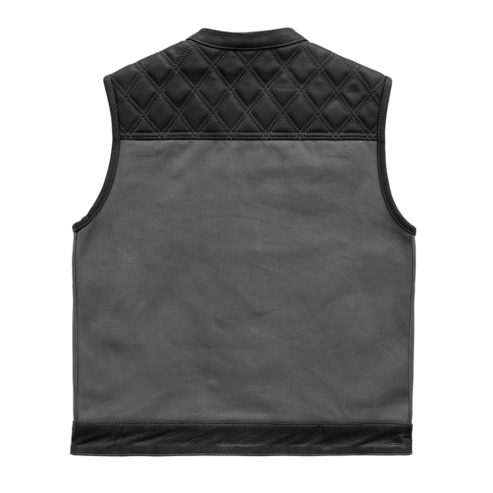 Hunt Club Motorcycle Leather Canvas Vest Grey Men's Canvas Vests First Manufacturing Company