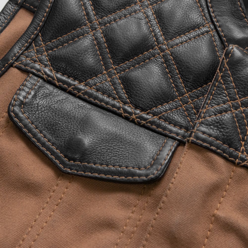 Hunt Club Motorcycle Leather Canvas Vest Men's Canvas Vests First Manufacturing Company