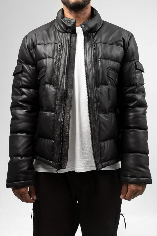 Jace Mens Puffer Leather Jacket Men's Puffer Jacket FMCo