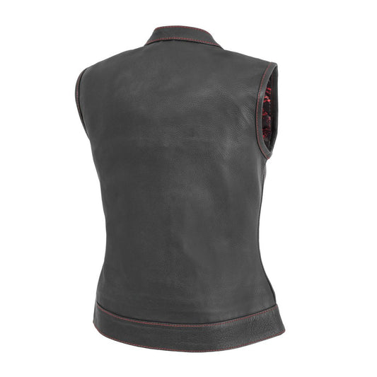 Jessica Women's Motorcycle Leather Vest - Black/Red - Limited Edition Women's Leather Vest Vests