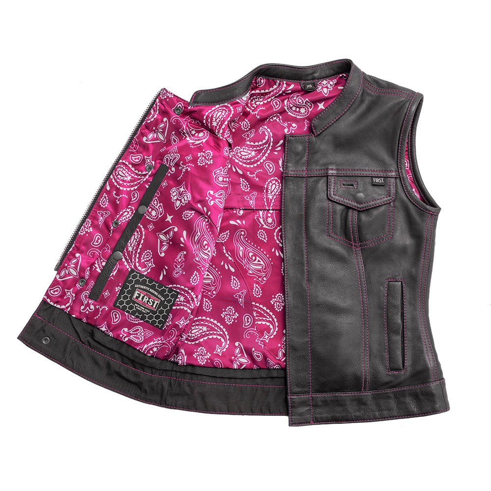 Jessica Women's Motorcycle Leather Vest - Pink - Limited Edition Women's Leather Vest First Manufacturing Company