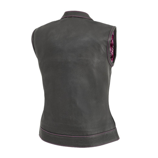 Jessica Women's Motorcycle Leather Vest - Pink - Limited Edition Women's Leather Vest Vests