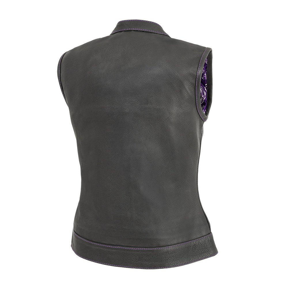 Jessica Women's Motorcycle Leather Vest - Purple - Limited Edition Women's Leather Vest First Manufacturing Company