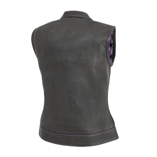Jessica Women's Motorcycle Leather Vest - Purple - Limited Edition Women's Leather Vest Vests