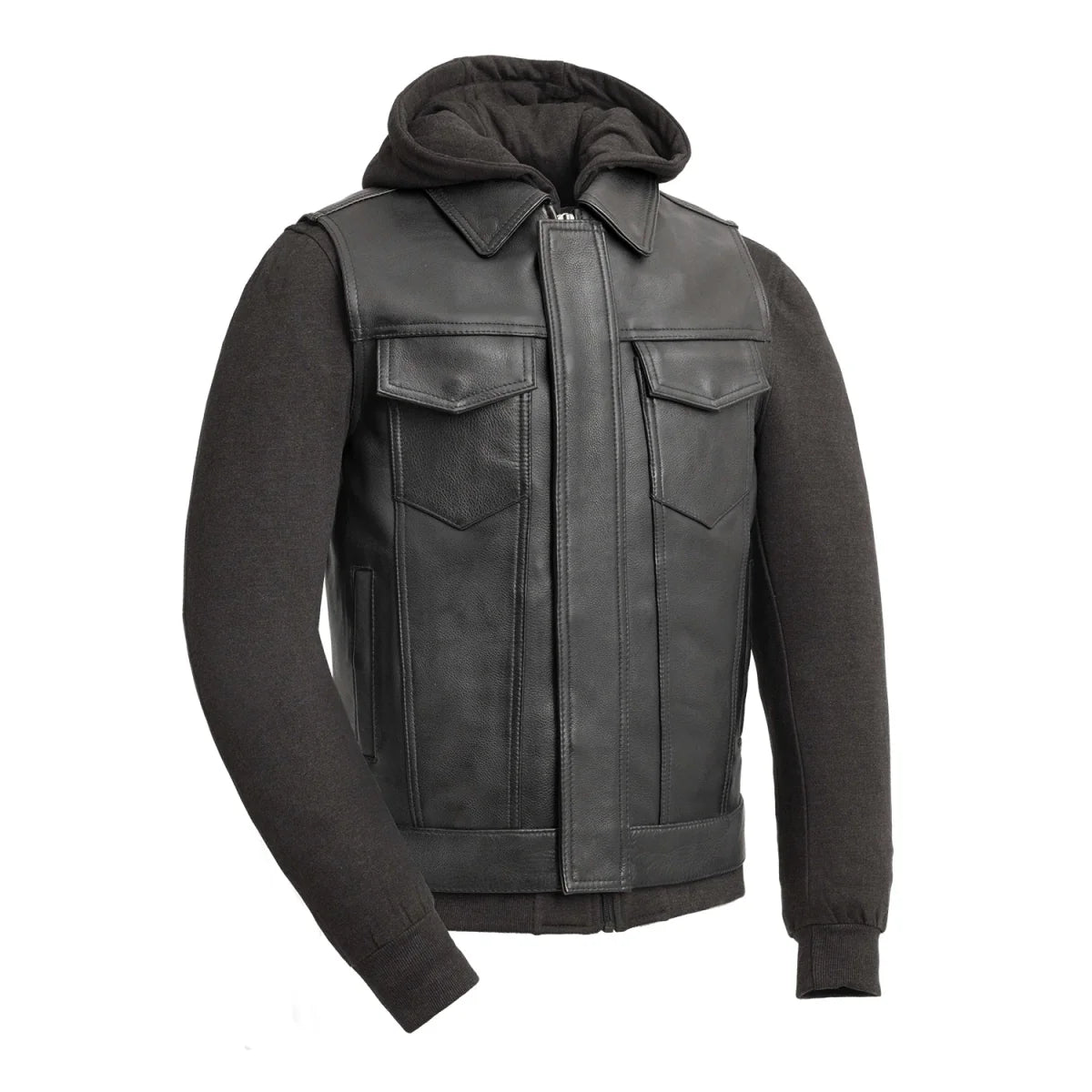 Kent Men's Motorcycle Leather Vest and Hoodie Men's Hoodie First Manufacturing Company Black S