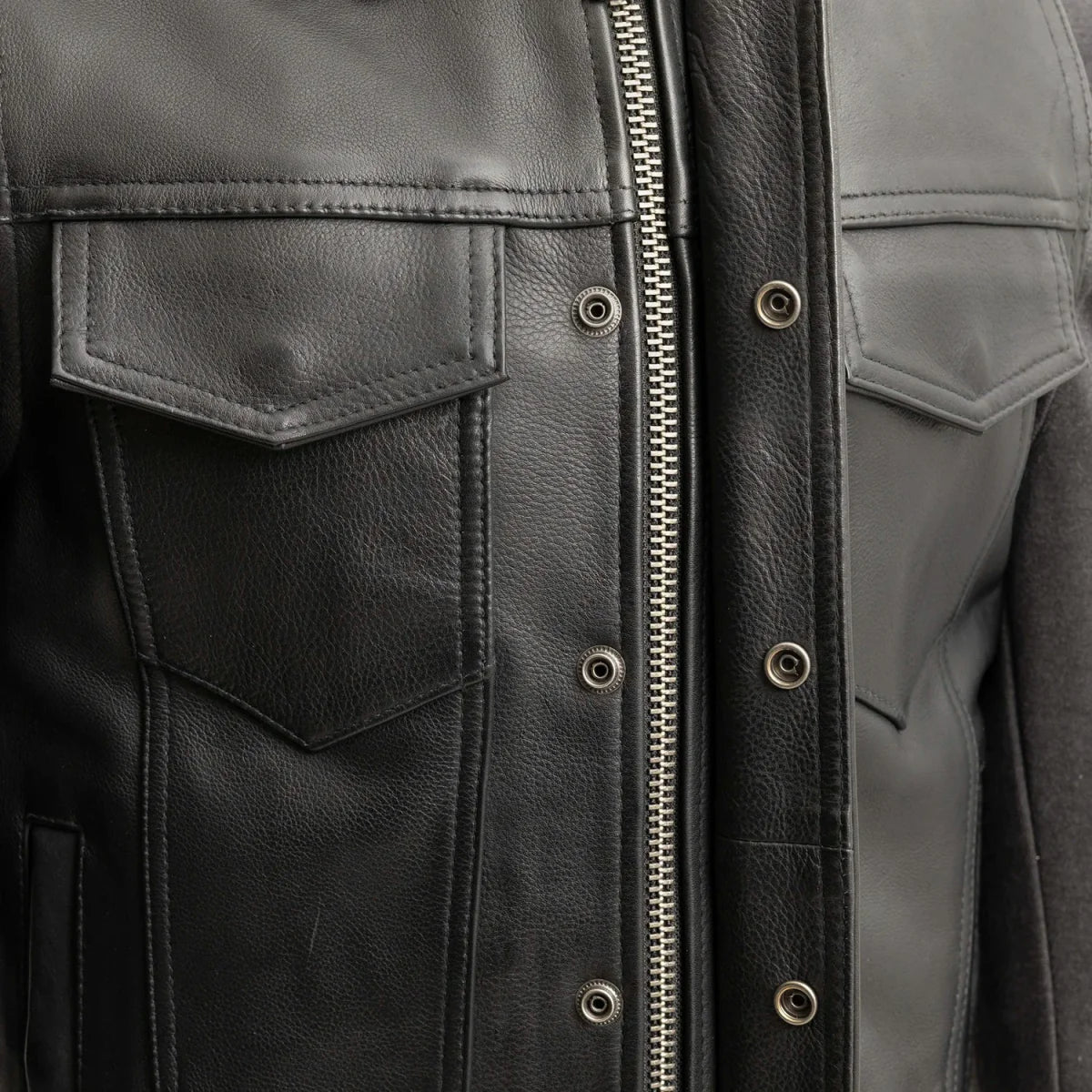 Kent Men's Motorcycle Leather Vest and Hoodie Black and Grey Men's Hoodie First Manufacturing Company