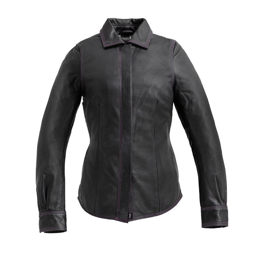 Leela Women's Motorcycle Leather Shirt - Limited Edition Women's Shirt First Manufacturing Company Black XS
