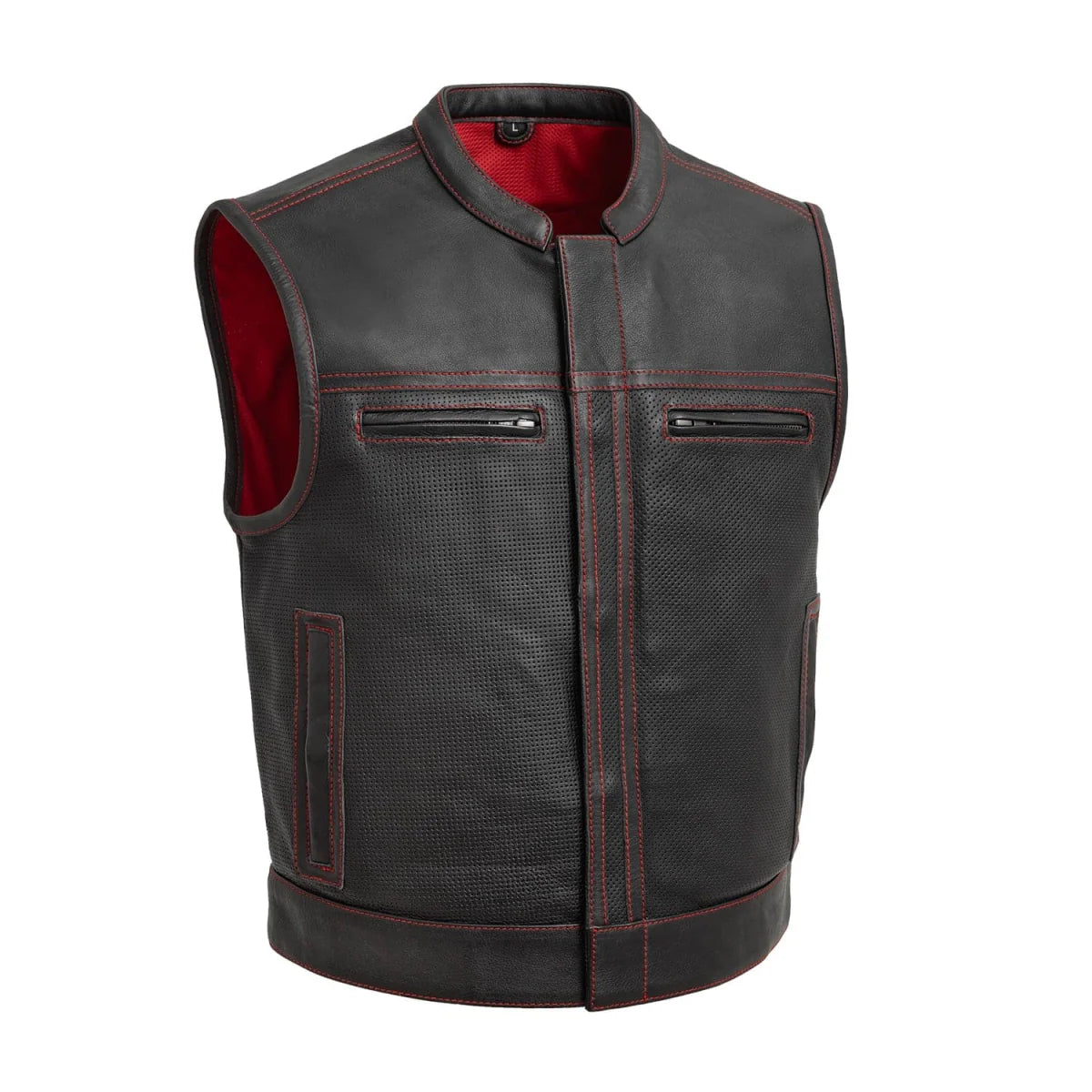 Lowrider Perforated Men's Leather Vest Men's Perforated Leather Vest First Manufacturing Company Black Red S