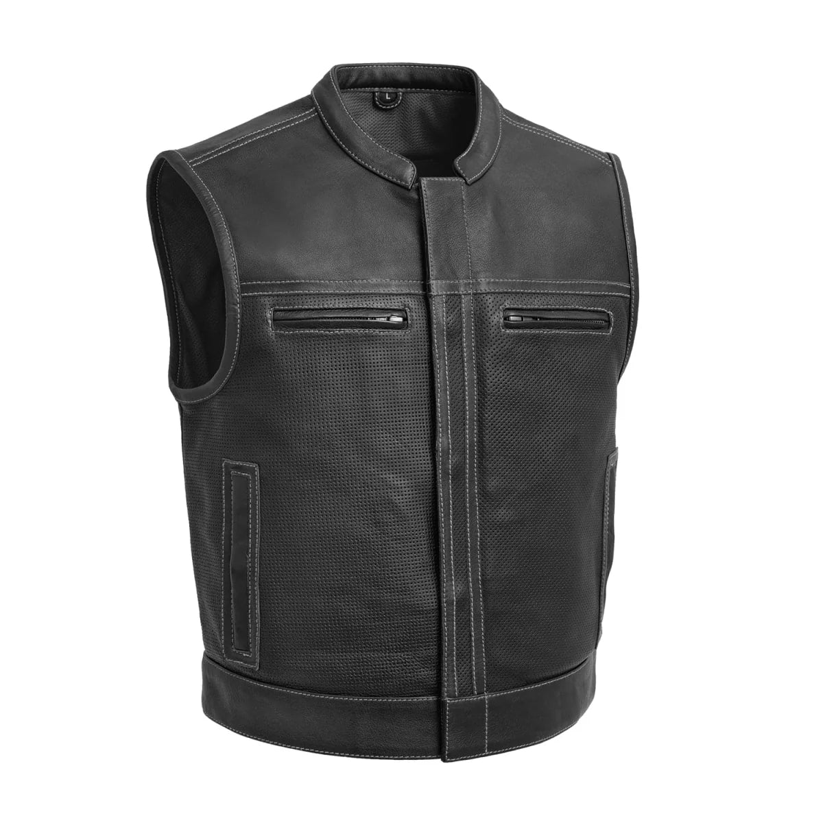Lowrider Perforated Men's Leather Vest Men's Perforated Leather Vest First Manufacturing Company Black White S