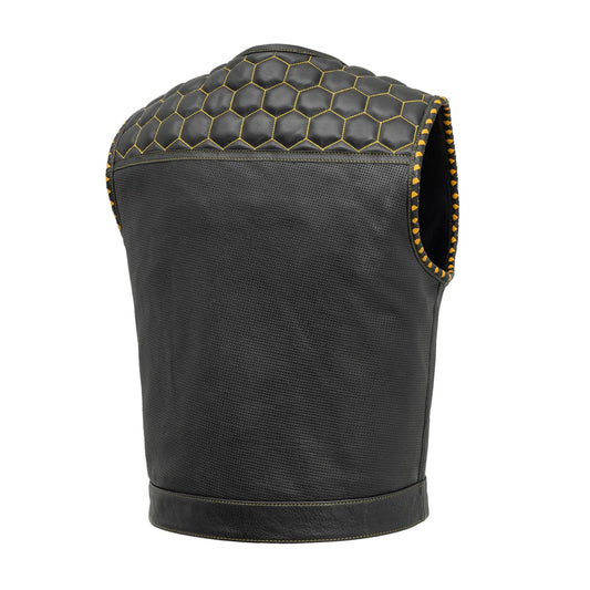 Lowside Hornet Perforated Men's Club Style Leather Vest Men's Perforated Leather Vest Vests