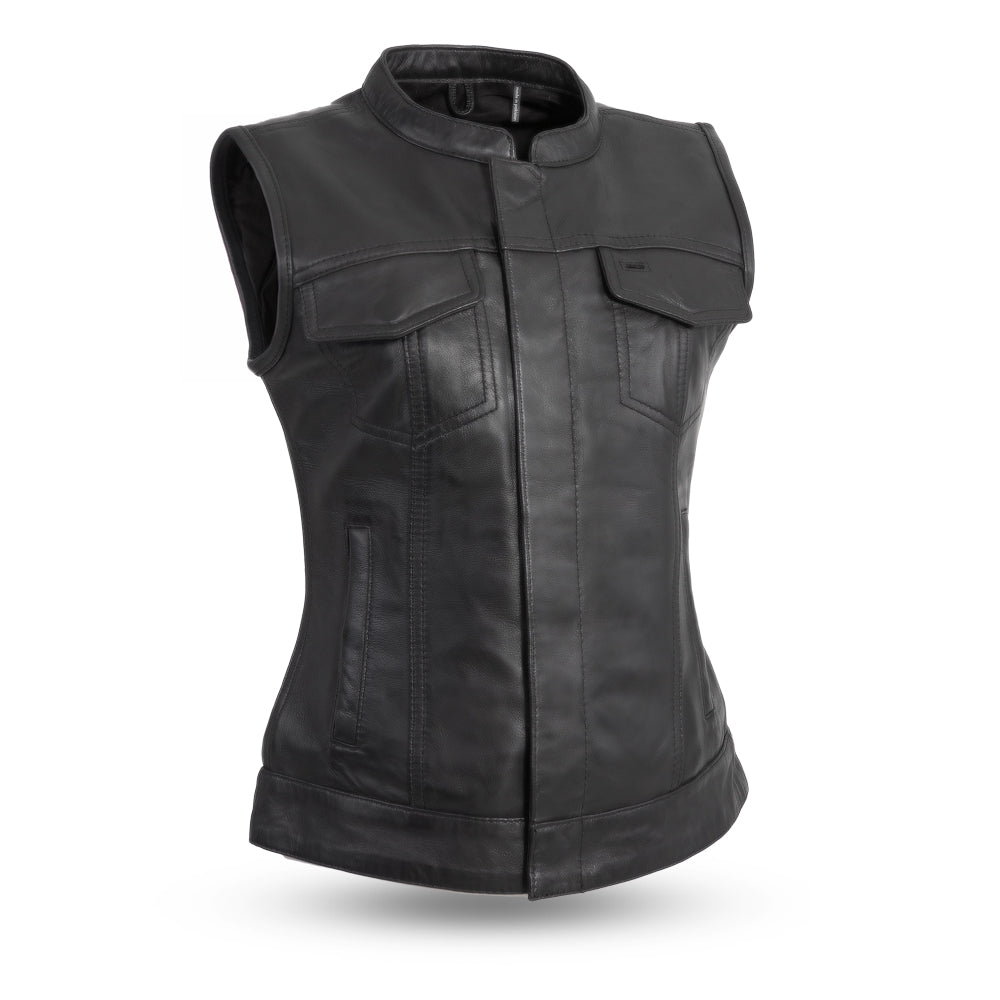 Ludlow Women's Motorcycle Leather Vest Women's Leather Vest First Manufacturing Company Black XS