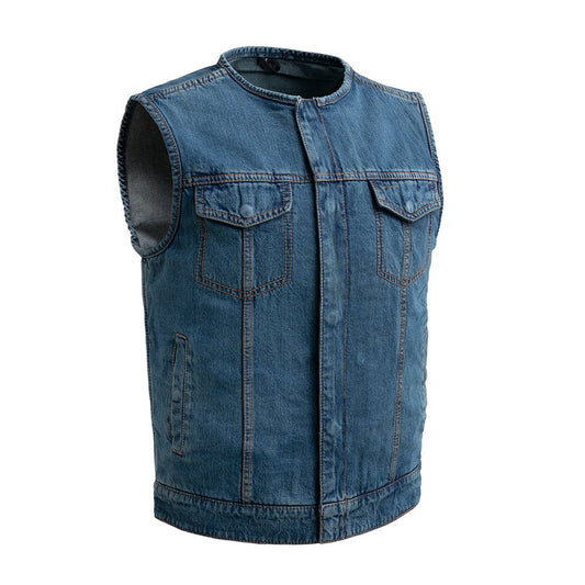No Limit - Men's Motorcycle Denim Vest Men's Denim Vest Vests Blue S Denim