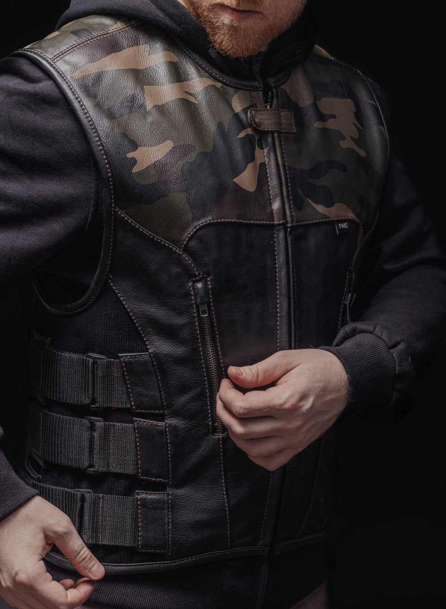 Predator - Men's Swat Style Leather Motorcycle Vest - Limited Edition Factory Customs First Manufacturing Company