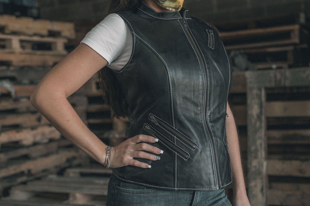 Quinn Women's Club Style Leather Vest - (Limited Edition) Factory Customs First Manufacturing Company