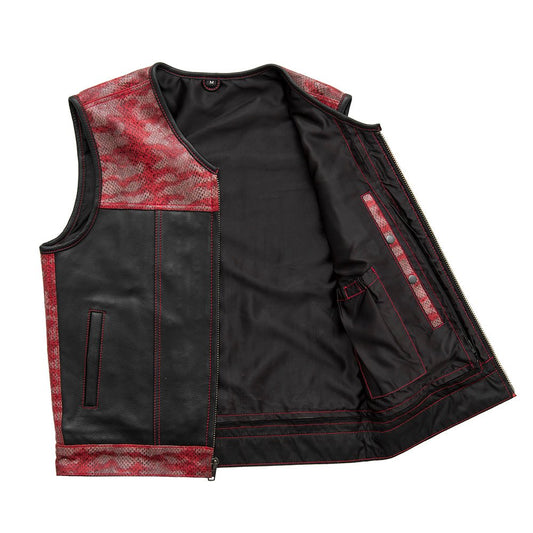 Red Racer - Men's Euro Style Leather Motorcycle Vest - Limited Edition Factory Customs First Manufacturing Company