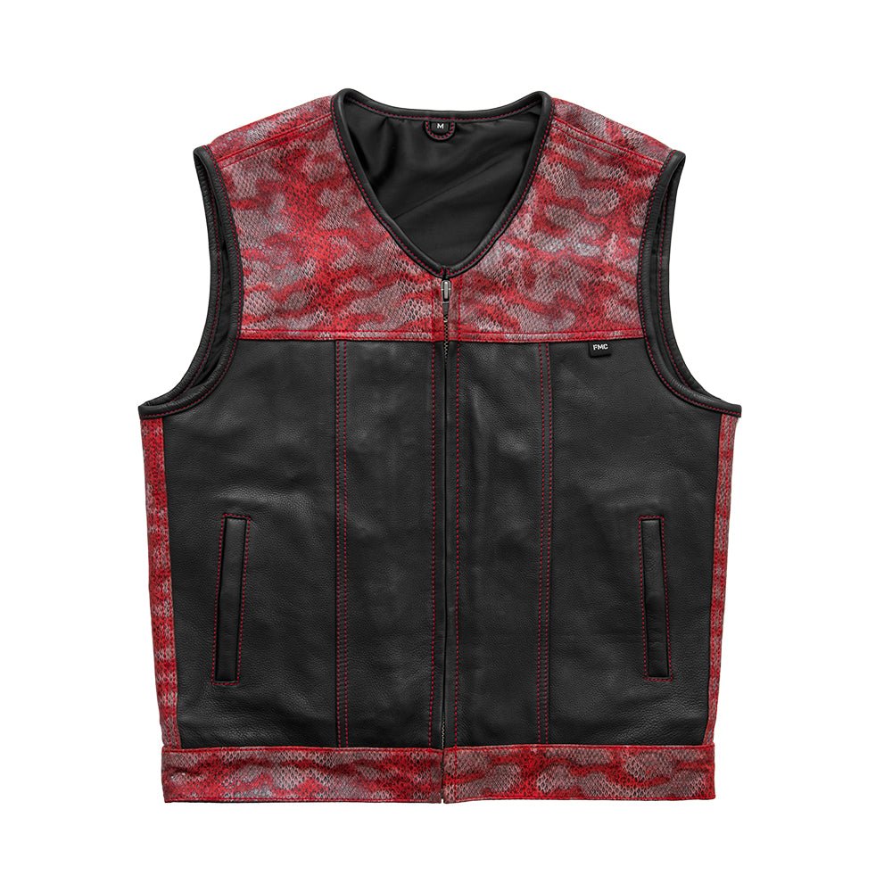 Red Racer - Men's Euro Style Leather Motorcycle Vest - Limited Edition Factory Customs First Manufacturing Company S