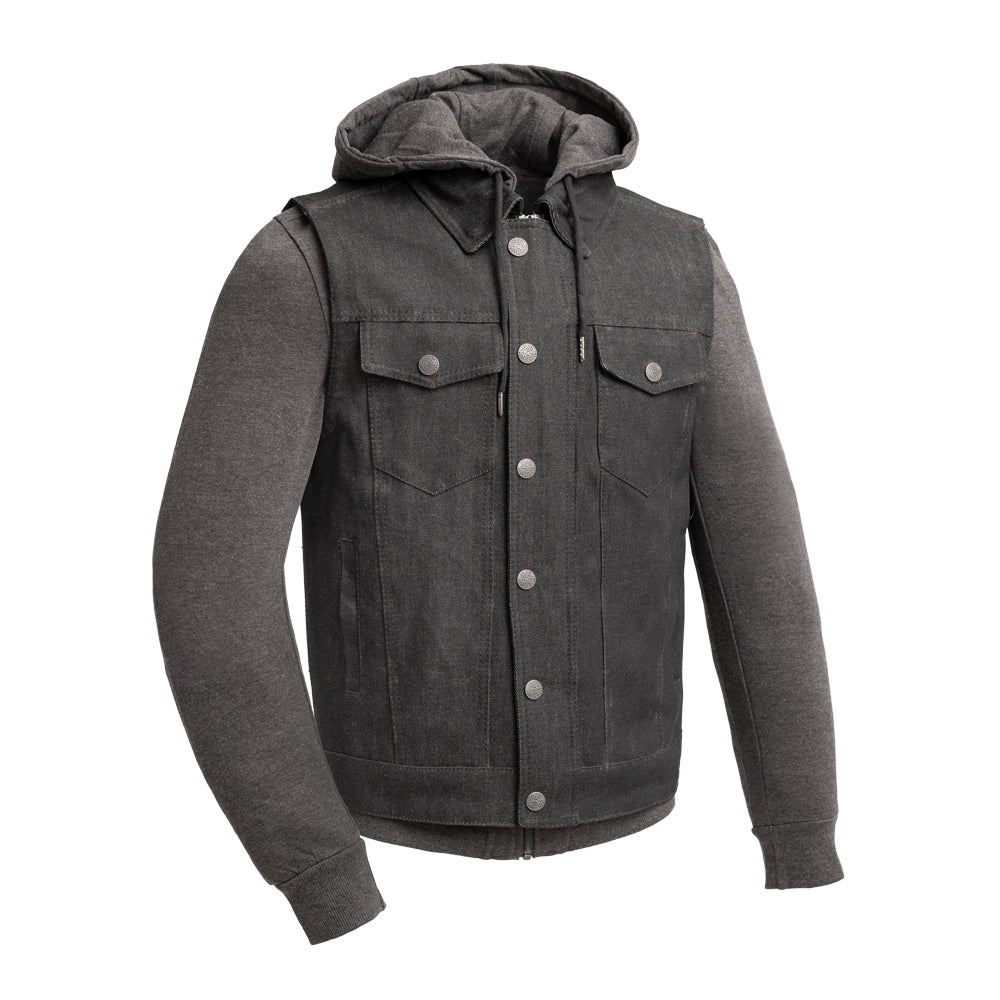Rook - Men's Motorcycle Denim Vest Men's Denim Vest First Manufacturing Company Black/Grey S