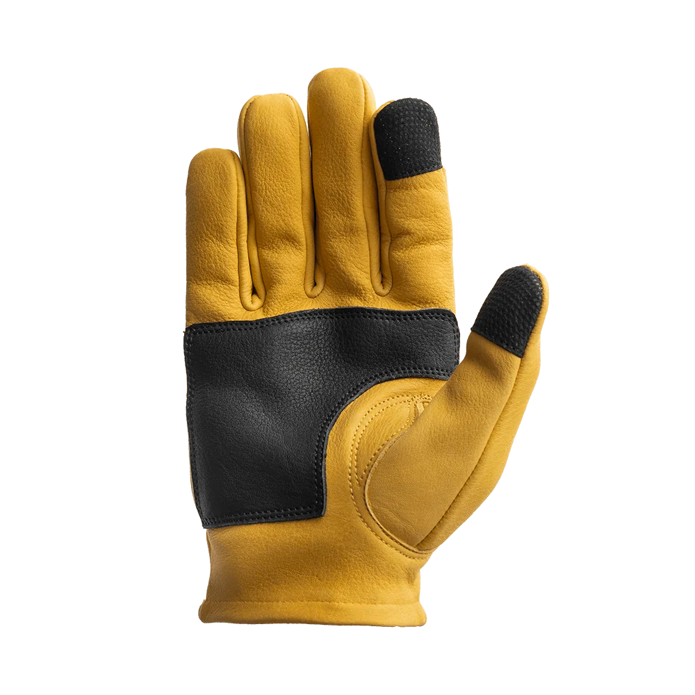Roper DBL Palm Men's Motorcycle Leather Gloves Men's Gloves First Manufacturing Company Black Yellow XS
