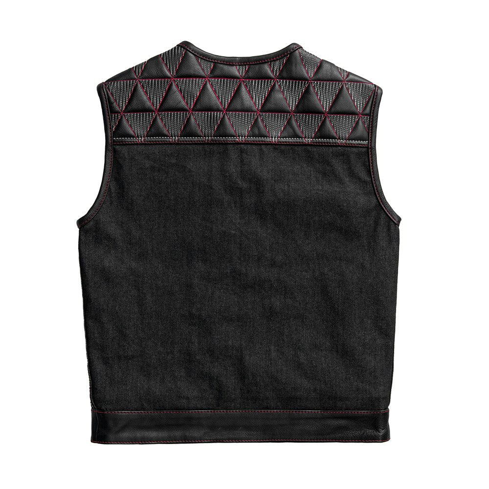Rush - Men's Club Style Leather/Denim Motorcycle Vest - Limited Edition Factory Customs First Manufacturing Company
