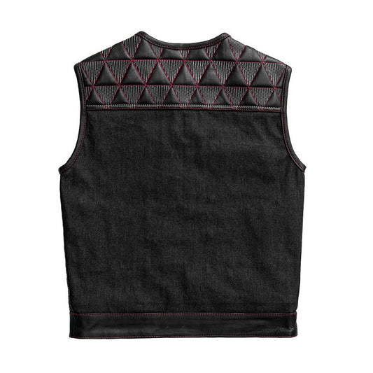 Rush - Men's Club Style Leather/Denim Motorcycle Vest - Limited Edition Factory Customs First Manufacturing Company