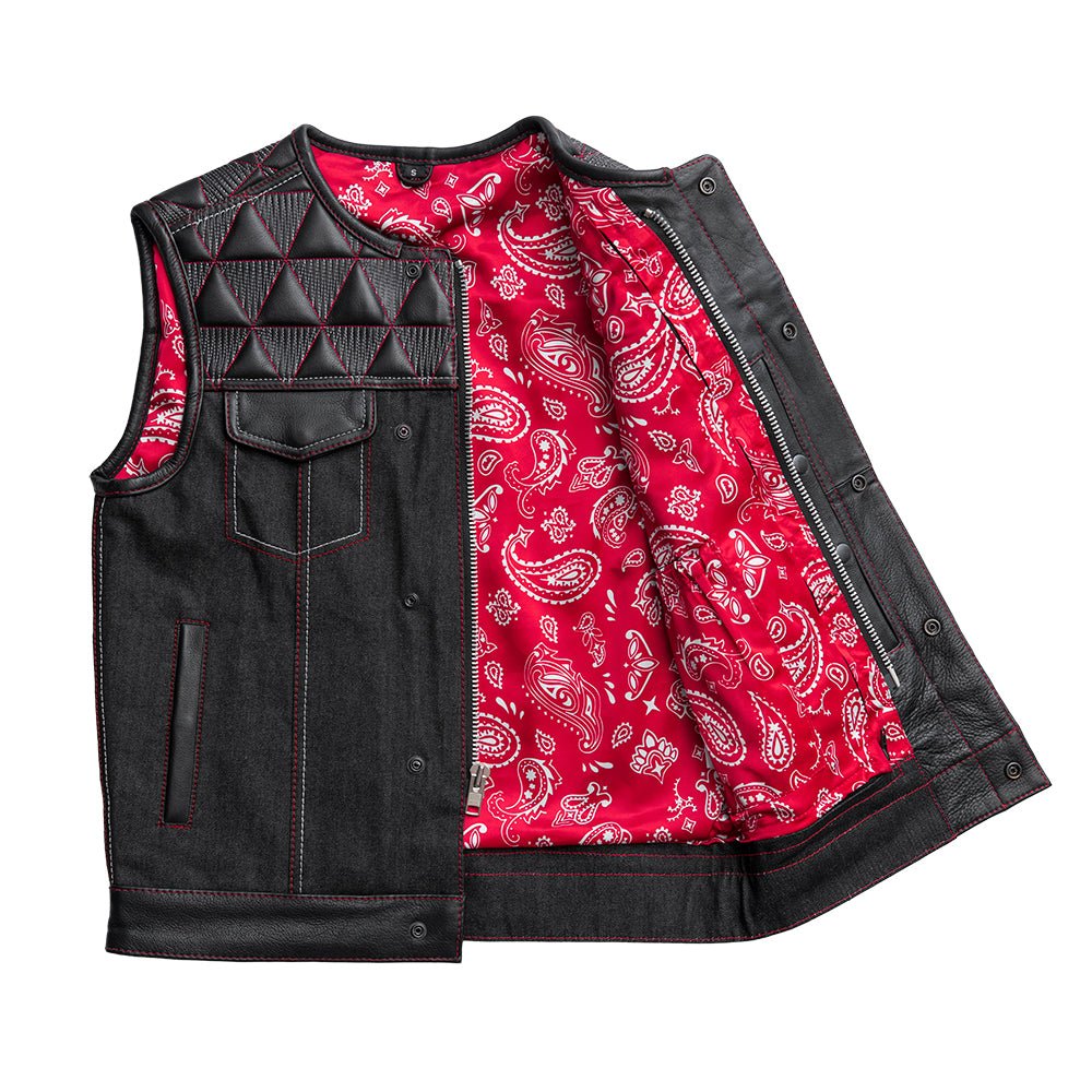 Rush - Men's Club Style Leather/Denim Motorcycle Vest - Limited Edition Factory Customs First Manufacturing Company