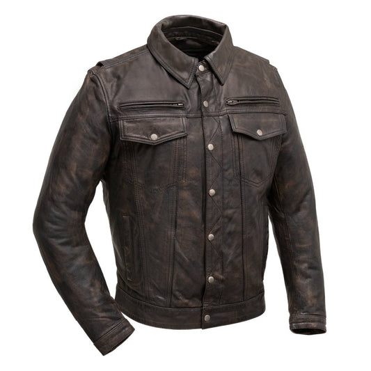 Villain Men's Motorcycle Leather Jacket Men's Leather Jacket First Manufacturing Company Black Olive XS