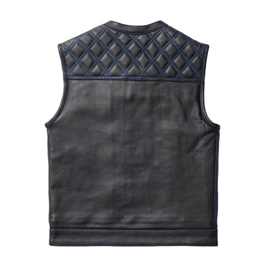 Whaler Blue - Men's Club Style Leather Vest (Limited Edition) Factory Customs First Manufacturing Company