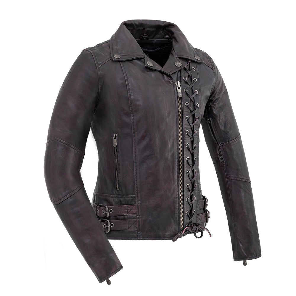 Wildside - Women's Motorcycle Leather Jacket Women's Leather Jacket First Manufacturing Company Black Purple XS