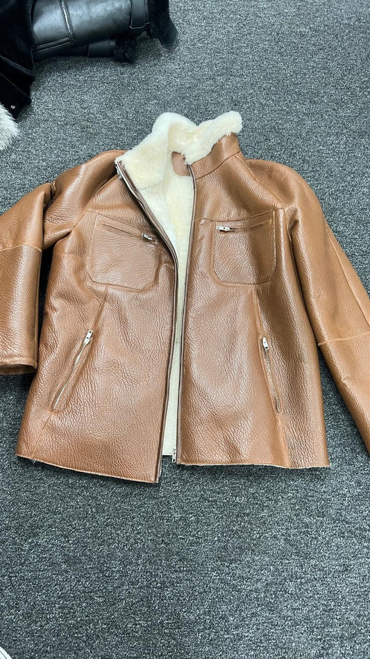 Men's Sheepskin Stand-Up Collar Jacket