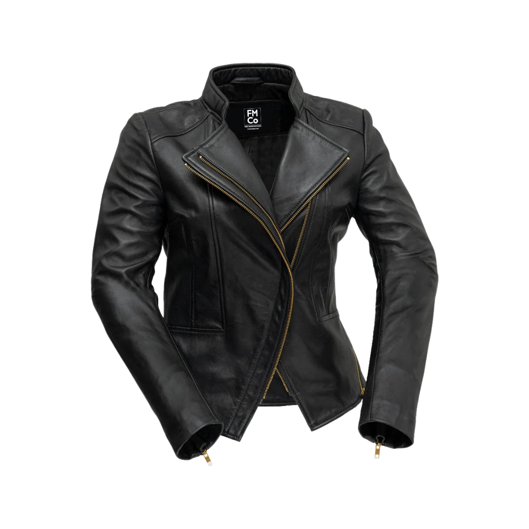Zoey Womens Fashion Leather Jacket Women's Leather Jacket FMCo Black XS