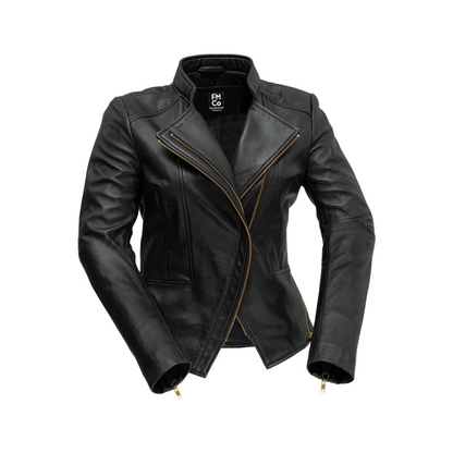 Zoey Womens Fashion Leather Jacket Women's Leather Jacket FMCo Black XS