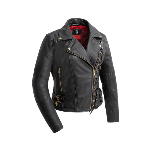 Gisele Womens Moto Style Leather Jacket Women's Leather Jacket FMCo Black XS