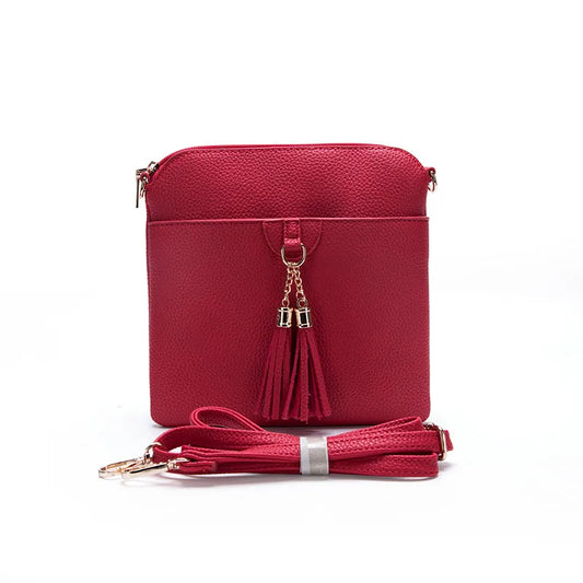 Faux Leather Message Bag with Tassel
