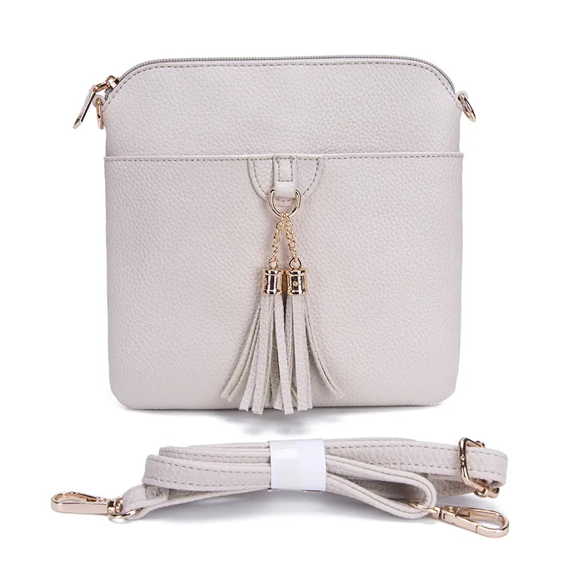 Faux Leather Message Bag with Tassel