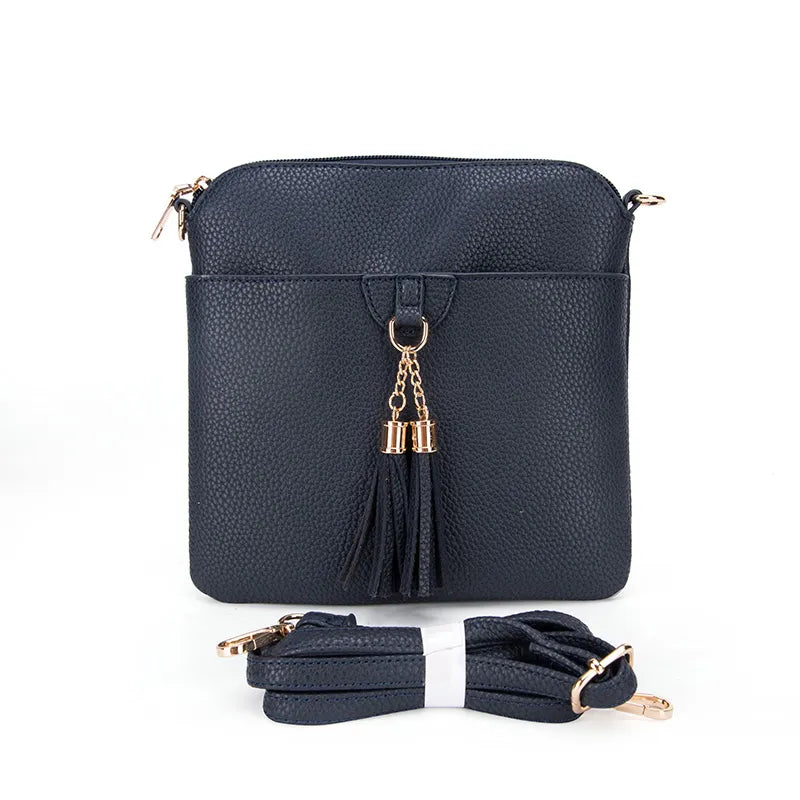 Faux Leather Message Bag with Tassel
